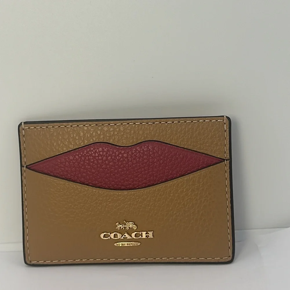 NWT Coach Card Case Wallet Pink Tan Leather Slim ID Holder